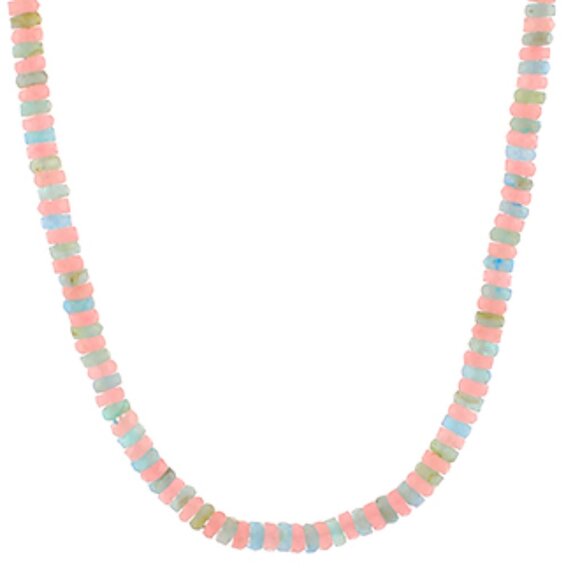 Mixed Bead Necklace - Pink and Green 14 +2" L - Picture 1 of 4